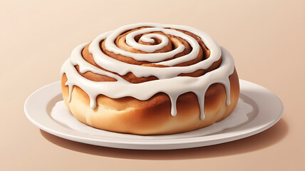 An icon of a soft, fluffy cinnamon roll topped with icing, presented in a warm and inviting style.