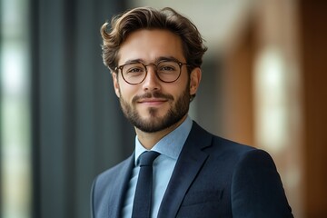 Confident Businessman in Glasses and Tie, Corporate Headshot