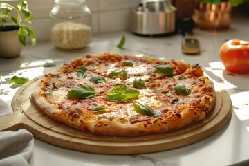 freshly baked vegan pizza on the board