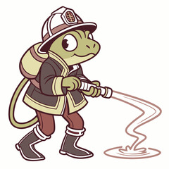 Brave Firefighter Frog Illustration Sticker