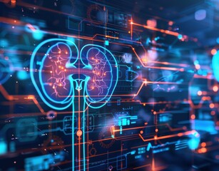 kidney testing results on digital interface on laboratory or surgical background, innovative technology in science and medicine concept. medical technology