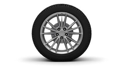 Obraz premium A sleek, modern alloy wheel with a tire, designed for vehicles.