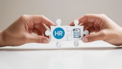 Hands connecting hr strategies a visual representation of integrating human resources with business objectives and solutions