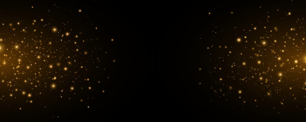 Bright blurred sparks isolated on black background. Glowing magical dust with bokeh. Abstract light effect. Glares and flares. Vector illustration. EPS 10