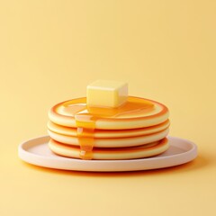 Delectable Pancakes with Melting Butter on a Vibrant Yellow Background