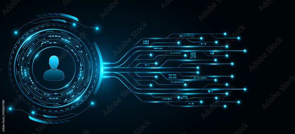 Poster glowing digital hud circle with ai circuit board for user interface. futuristic hi-tech panel with e
