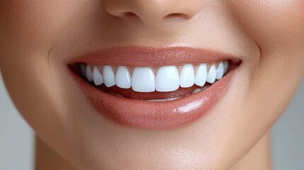 Fototapeta premium close-up of a beautiful older woman smiling confidently after a dental whitening procedure, showcasing healthy teeth and satisfaction in her fresh appearance