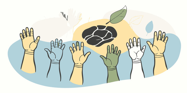 Innovation Hands A collage of hands of various colors reaching towards a common goal of a cultured meat product signifying joint efforts in scientific research and development