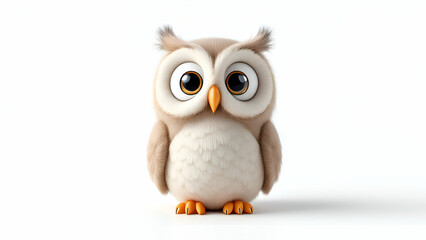 Fototapeta premium Adorable 3D Rendered Cartoon Owl with Large Eyes and Soft Feathers