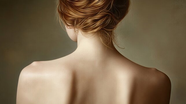 Adele skin is beautifully captured, highlighting the contours of the back and shoulders. This image of Adele skin emphasizes texture and detail, with ample copy space available.