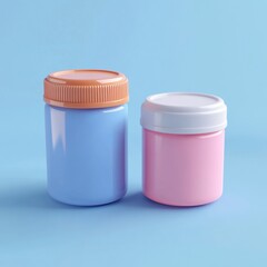 Pastel Colored Jars on Light Blue Background
