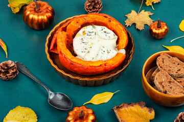 Baked squash with cheese.