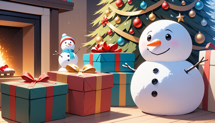 snowman with gifts