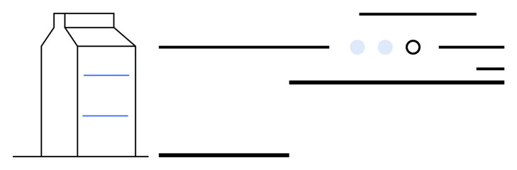 Milk carton alongside an abstract array of lines and dots. Ideal for modern packaging, food industries, product design, branding concepts, minimalist promotions, graphic design projects, educational