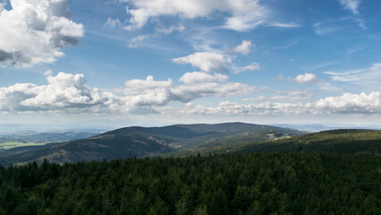 Fototapeta premium View of the Czech countryside from the Velká Deštná lookout in the Orlické Mountains.