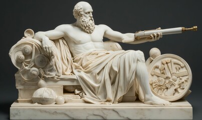 Marble statue of a man holding a telescope.