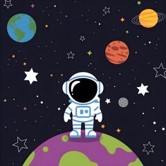 Naklejka premium Simple space cartoon illustration and astronaut.
