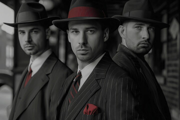 Generative AI Image of Retro Criminal Gang of Dangerous Mafia Gangsters in Classic Noir Style