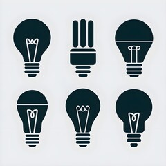 set of different types of light bulbs. There is a traditional light bulb, a fluorescent light bulb, Creative idea bulb flat line icon silhouette
