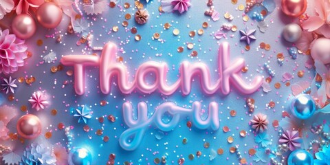 Naklejka premium The word thank you on a gradient blue and pink background
