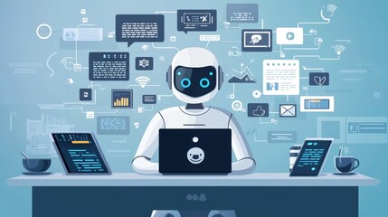 Individual using ai software to create and schedule personalized content across multiple digital platforms