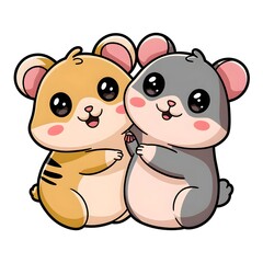 A cute of two cartoon hamsters cuddling vector illustration