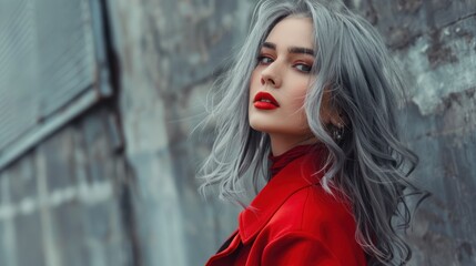 Obraz premium High end fashion magazine style banner showing beautiful female Model wearing red clothes