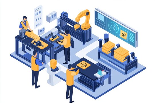 Manufacturing team collaborating with ai tools to optimize product design and streamline production processes