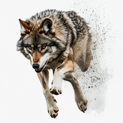 Fototapeta premium wolf attacking,running, jumping,action pose,tattoo, White background
