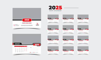 Desk Calendar 2025 planner corporate template design set of 12 months. Template for annual calendar 2025.