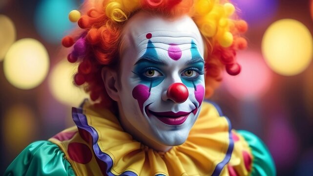 Smiling cown with a wig.