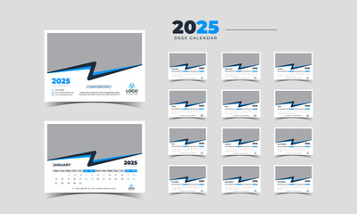 Desk Calendar 2025 planner corporate template design set of 12 months. Template for annual calendar 2025.