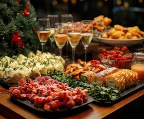 Festive new year's brunch at trendy cafe featuring delicious dishes and special cocktails
