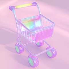 Futuristic Neon Shopping Cart in Pastel Aura