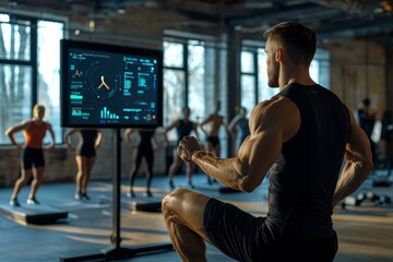 Trainer using an ai interface to monitor group dynamics and adjust workout intensity based on participant feedback