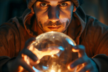 Generative AI image of a mystical woman with a crystal ball, perfect for themes of magic, divination, and the supernatural