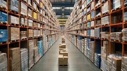 Obraz premium Workers in a large, organized warehouse manage inventory and logistics