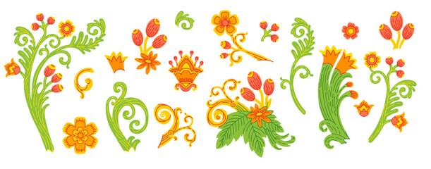 Decorative Slavic floral ornament elements vector collection