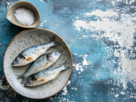 Fresh Fish Photo - Sea Bass, Blue, Plate, Rustic, Seafood, Food, Salt, Cooking, Table