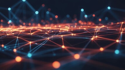 Abstract digital network with glowing lines and nodes.