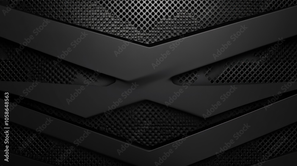 Wall mural abstract black metallic background with a grid pattern and geometric shapes.