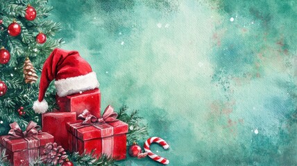 Watercolor Christmas set,Christmas decoration element,Surprise winter holiday realistic objects,Decoration elements for greeting cards banners,Merry Christmas and happy new year greeting concept.