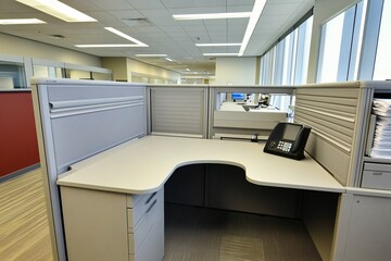 Modern Office Cubicle with Desk and Phone