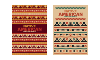 Native American Heritage Month in November. American Indian culture. Celebrate annual in United States. Tradition pattern. Poster, card, banner and background. Vector ornament, illustration