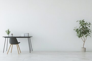 Minimalist Home Office Interior Design with Desk and Plant