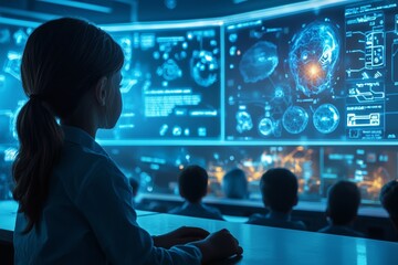 Close-up of a digital classroom featuring ai tools assisting teachers in delivering interactive lessons and engaging students