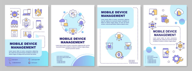 Corporate devices management blue gradient brochure template. Leaflet design with linear icons. Editable 4 vector layouts for presentation, annual reports. Arial-Bold, Myriad Pro-Regular fonts used