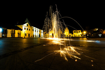 The Dance of Light and Fire in the Evening at Kėdainiai Old Town