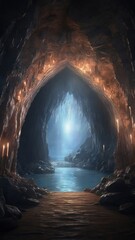 Inside a cave a mystical atmosphere envelops the space