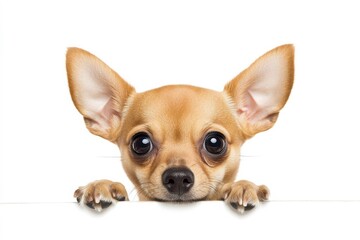 Obraz premium Chihuahua puppy, tiny with big eyes, curious and alert, fawn coat, large ears, playful expression